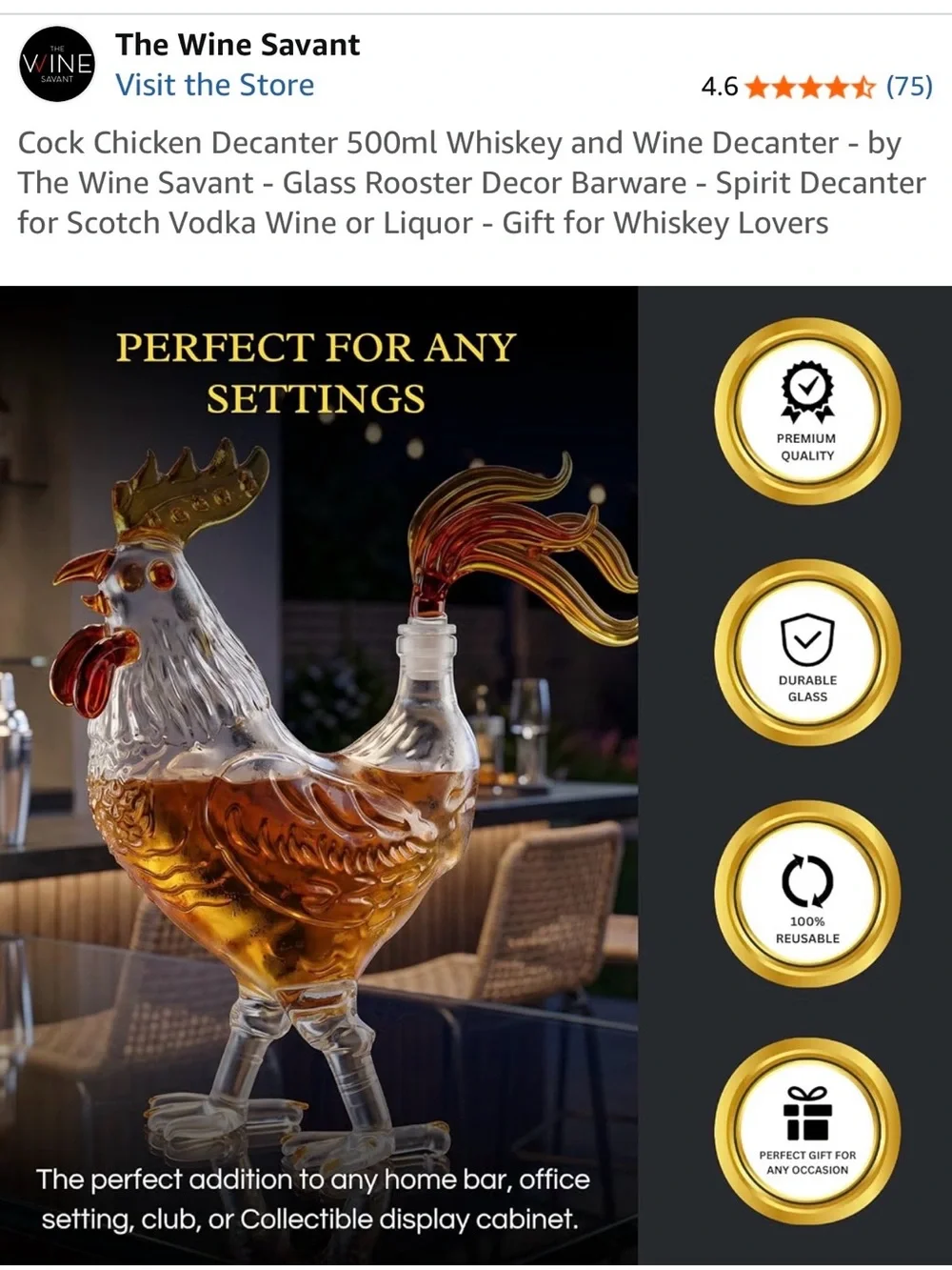 Rooster Whiskey Decanter by — Orange and White Glass